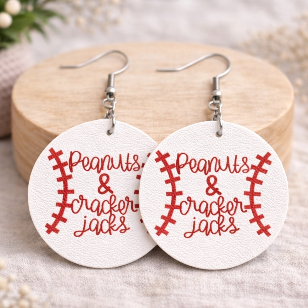 ⚾ “Peanuts & Cracker Jacks” Faux Leather Baseball Earrings - Lightweight ⚾